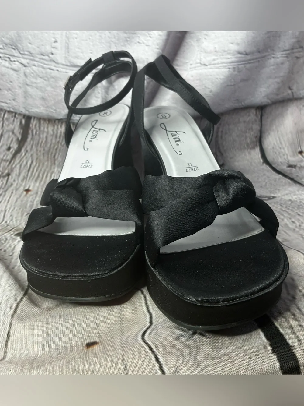 Vtg y2k Bratz Whimsigoth Black Promcore Satin Chunky Platform Wedge Sandals Sz 8 - Picture 5 of 10